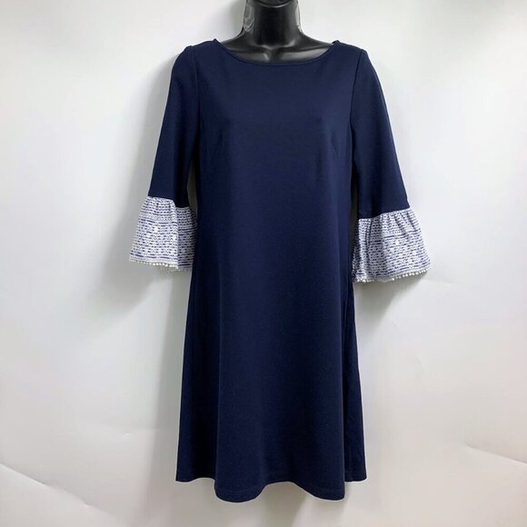 Eliza J Women's 3/4 Sleeve Flare Cuff Shift Dress In Navy Size 4 - Picture 2 of 14